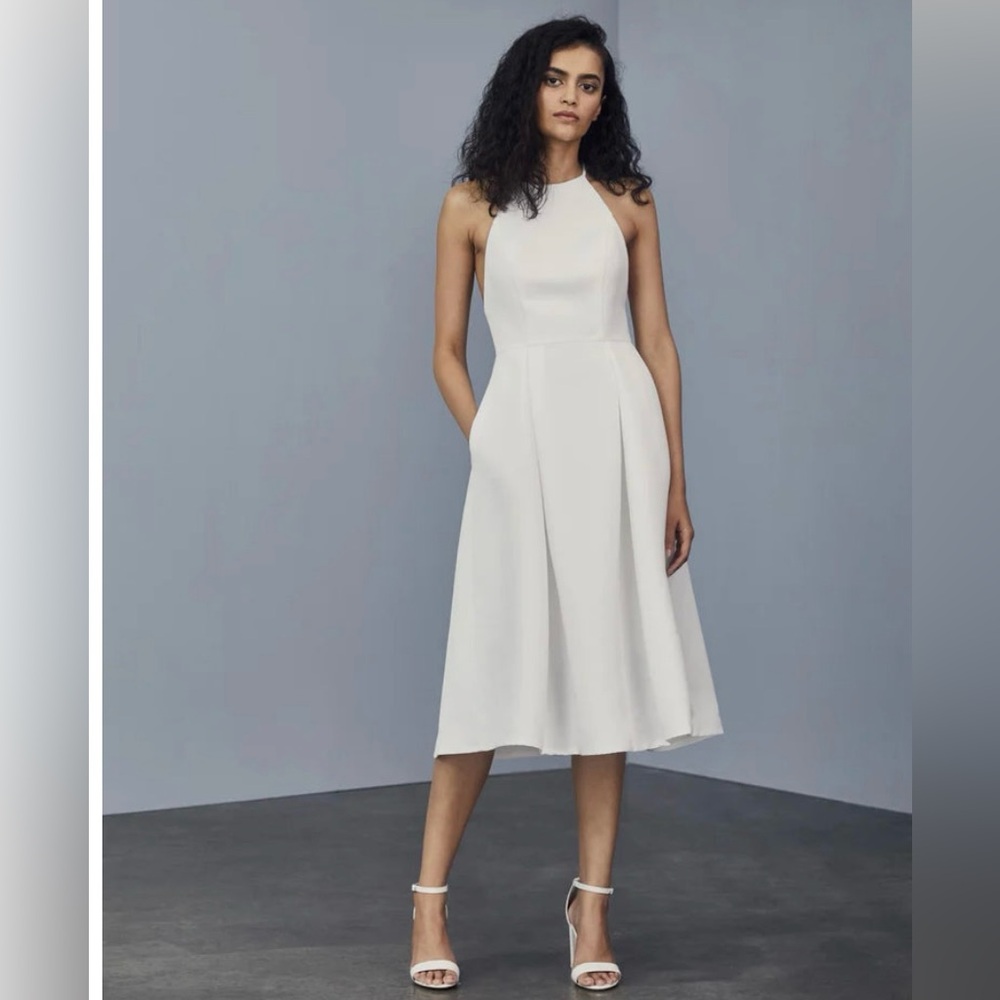 NWT AMSALE Little White Dress Satin Bridal Flare